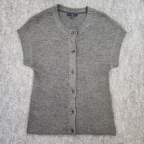 Gap Sweater Womens Small Gray Alpaca Wool Blend Button Up Short Sleeve Cardigan - Picture 1 of 13